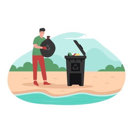 Flat design of people throw garbage in the trash. Illustration for website, landing page, mobile app, poster and banner. Trendy flat vector illustrationのイラスト素材