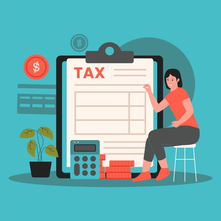 Tax calculation concept illustration. Illustration for websites, landing pages, mobile apps, posters and banners. Trendy flat vector illustrationのイラスト素材