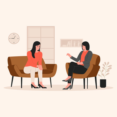 woman psychotherapy session. Illustration for website, landing page, mobile app, poster and banner. Trendy flat vector illustrationのイラスト素材