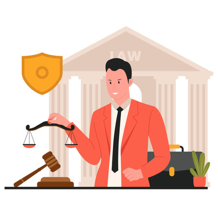 Legal services and services of a lawyer for business, flat illustration vector. Illustration for website, landing page, mobile app, poster and banner. Trendy flat vector illustrationのイラスト素材