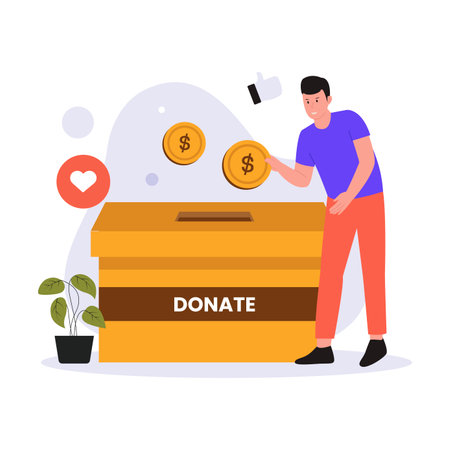 Money donation illustration concept. Illustration for website, landing page, mobile app, poster and banner. Trendy flat vector illustrationのイラスト素材