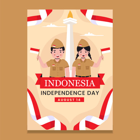 Template of Indonesia independence day vertical poster. Flat vector illustrationのイラスト素材
