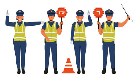 Police officer illustration set collection. Flat vector illustration isolated on white backgroundのイラスト素材