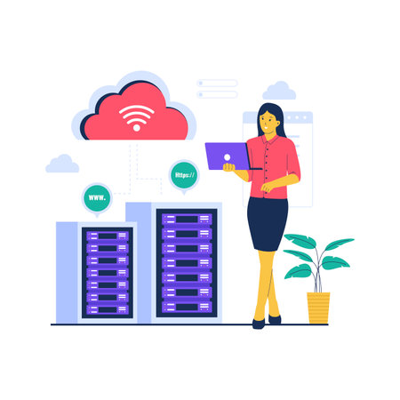 Concept illustration of cloud hosting technology. Flat vector illustration isolated on white backgroundのイラスト素材