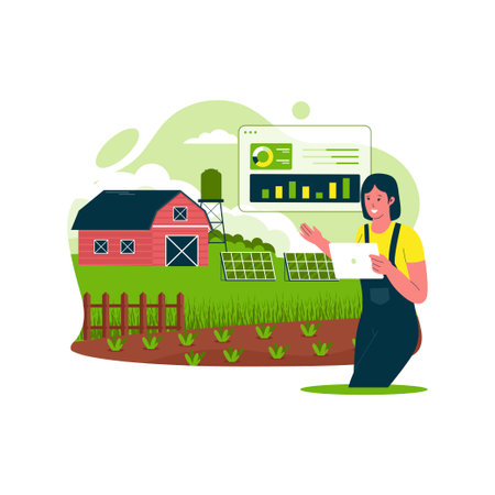 Smart farm analysis concept. Agricultural automation and robotics. Vector illustration flat conceptのイラスト素材