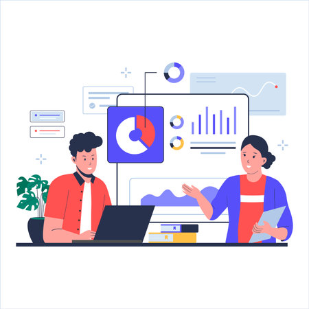 Business team analytics concept illustration. Data analysis and statistics. Vector flat illustrationのイラスト素材