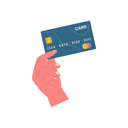Flat design hands holding credit card. Vector flat illustrationのイラスト素材