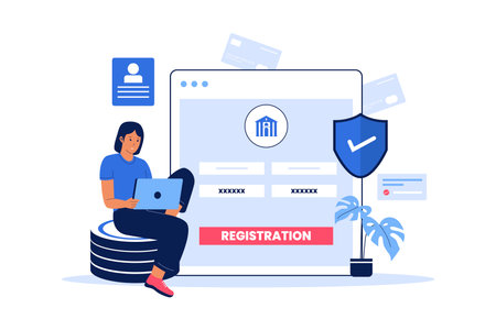 Bank account registration illustration. Vector flat illustrationのイラスト素材
