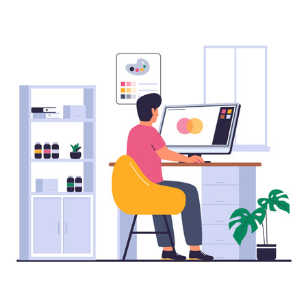 Vector of graphic designer. Vector flat illustrationのイラスト素材