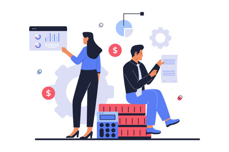Budget planning and business financial management. Vector flat illustrationのイラスト素材