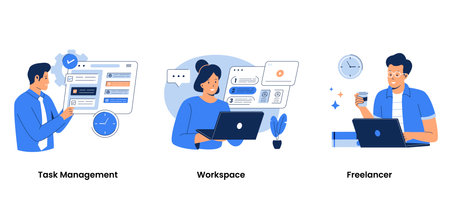 Personal productivity set collection concept. Task management, Workspace, freelancer. Illustration...