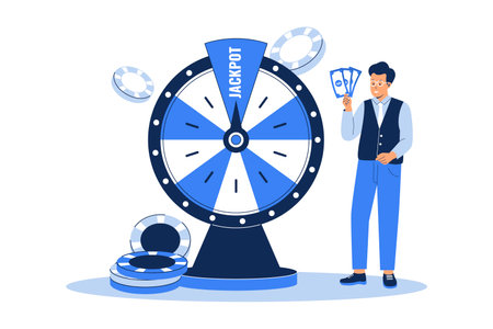 People spinning wheel of fortune gambler. Illustration for websites, landing pages, mobile apps, posters and banners.のイラスト素材