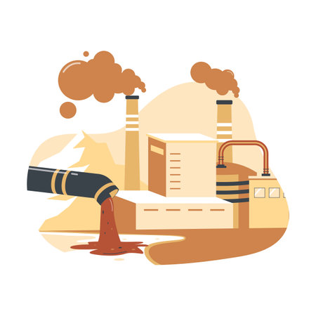 Flat design of water pollution from industrial pipes. Flat illustration setのイラスト素材