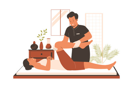 Traditional thai massage therapist vector concept, alternative medicine concept. Flat illustration conceptのイラスト素材