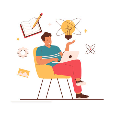 Flat creativity concept illustration. Man finding solution. Flat illustration conceptのイラスト素材