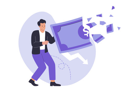 Businessman losing money illustration concept. Illustrations for websites, landing pages, mobile apps, posters and banners. Trendy flat vector illustrationsのイラスト素材