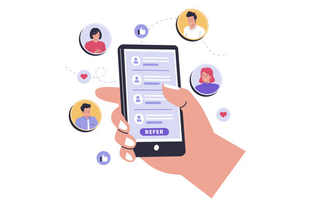Refer a friend program illustration concept. Illustrations for websites, landing pages, mobile apps, posters and banners. Trendy flat vector illustrationsのイラスト素材