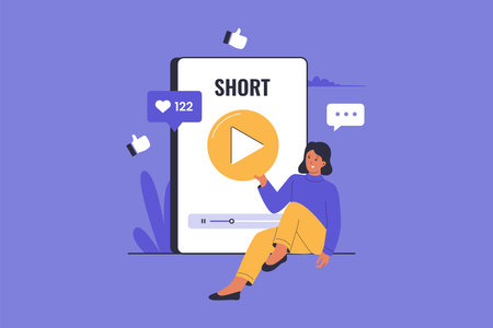 Social media short video concept. Illustrations for websites, landing pages, mobile apps, posters and banners.のイラスト素材
