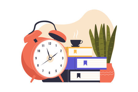 Alarm Clock Illustration Concept. Illustrations for websites, landing pages, mobile apps, posters and bannersのイラスト素材