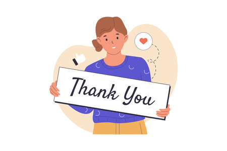 Woman holding a banner that says Thank You. Illustrations for websites, landing pages, mobile apps, posters and bannersのイラスト素材