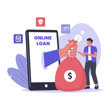 Online Loan Concept Illustration. Digital Lending, Instant Approval, and Financial Services. Illustrations for websites, landing pages, mobile apps, postersのイラスト素材