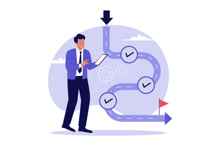 Illustration of Startup Roadmap. Business Milestone Planning and Strategy Illustration. Illustrations for websites, landing pages, mobile apps, posters and bannersのイラスト素材