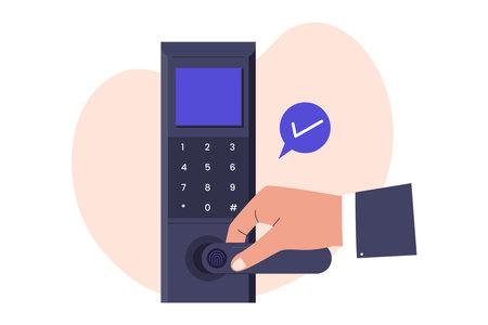 Fingerprint Smart Lock. Modern Biometric Digital Door Access Illustration. Illustrations for websites, landing pages, mobile apps, posters and bannersのイラスト素材