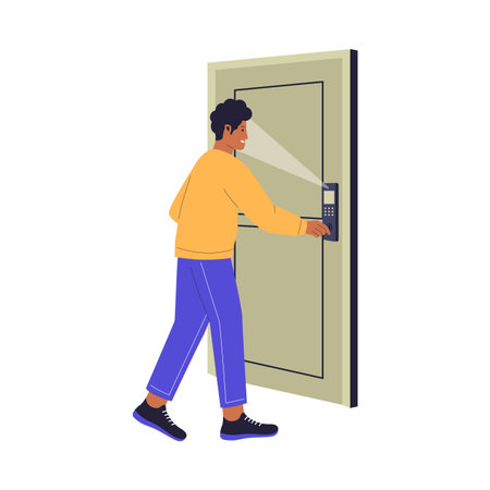 Flat Illustration of Smart Lock Face Recognition Access. Illustrations for websites, landing pages, mobile apps, posters and bannersのイラスト素材