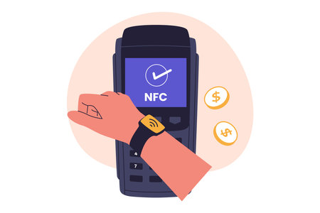 Smartwatch Contactless Payment at POS Terminal. Illustrations for websites, landing pages, mobile apps, posters and bannersのイラスト素材
