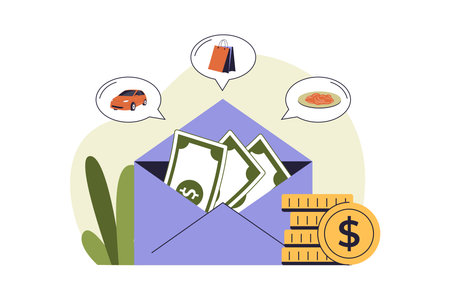 Cash-Based Envelope Budgeting Illustration. Spending and Expenses. Vector Flat Illustrationのイラスト素材