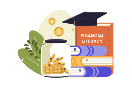 Financial Literacy Education and Saving Illustration. Vector Flat Illustrationのイラスト素材