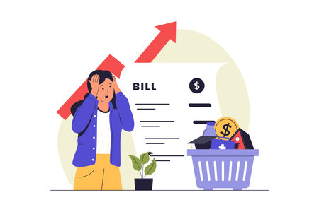 Cost of Living Crisis Illustration. Rising Bills and Financial Shock. Vector Flat Illustrationのイラスト素材
