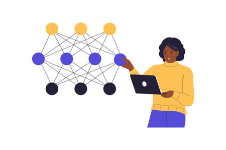 Woman Explaining Deep Learning Neural Network Illustration. Vector Flat Illustrationのイラスト素材