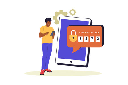 Man Getting Verification Code for Two-Factor Authentication. Vector Flat Illustrationのイラスト素材