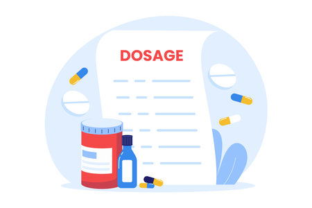 Illustration of Medication Dosage and Instructions. Prescription Document and Pill Bottles for Safe and Accurate Drug Administrationのイラスト素材