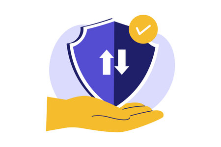 Illustration of Data Saver and Bandwidth Management. Shield Symbolizing Protection of Internet Data Usage and Cost Savingのイラスト素材