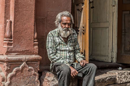 Jodhpur, Rajasthan, India - February 23, 2015: Portrait of asad looking old man in the streets of...