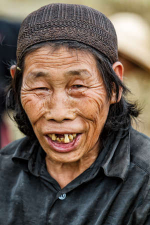 Tam Duong, North Vietnam - Portrait of a man from the Red Hmong mountain tribeのeditorial素材