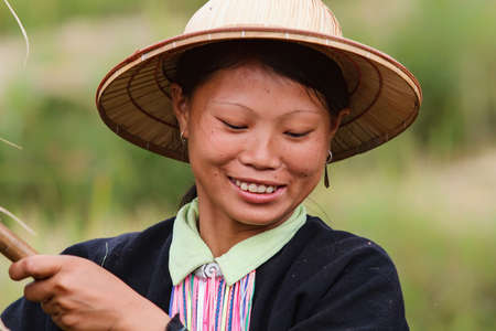 Tam Duong, North Vietnam - Portrait of a woman from the Red Hmong mountain tribeのeditorial素材