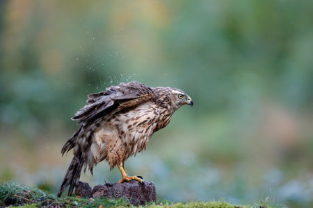 Juvenile Northern Goshawk searching for food in the forest of Noord Brabant in the Netherlandsの写真素材
