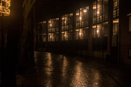 A night view of a street in the center of the city.の写真素材