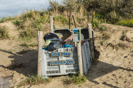 Trash bin on the beach.の写真素材
