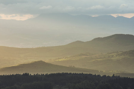 Sunset in the mountains of the Carpathians, Ukraine.