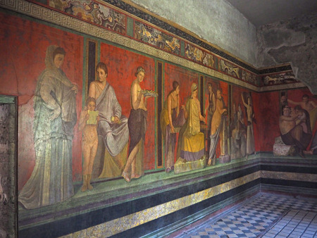 wall fresco in Pompeii house Villa of the Mysteries, before 79 C.Eのeditorial素材