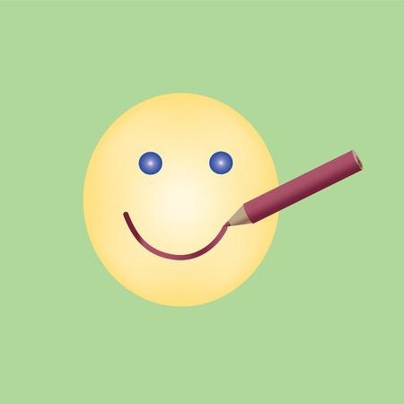 drawn smile by red pencil on yellow emoticon concept keep smilingのイラスト素材