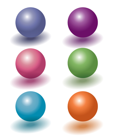 Set of six color 3d plastic levitating balls with shadowsのイラスト素材