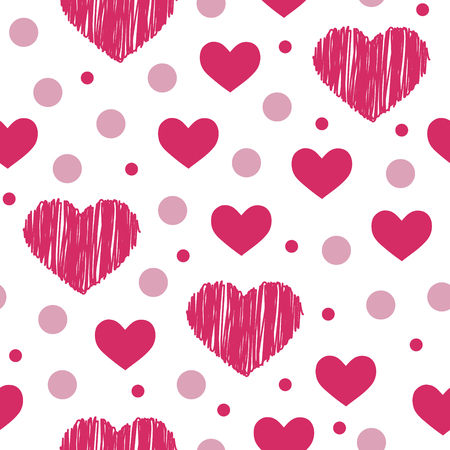valentines day love decorative seamless pattern with red heart and pink dots on white vector retro vintage design  illustrationのイラスト素材