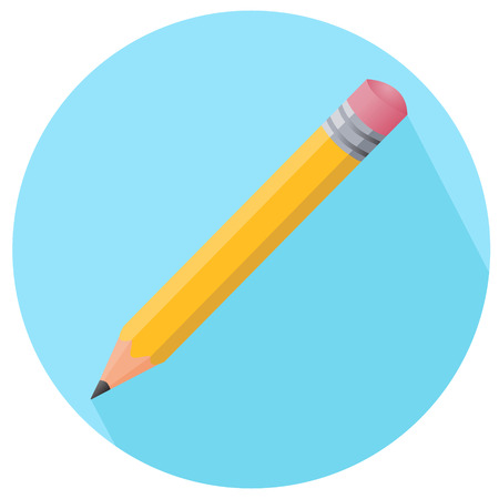 Pencil vector icon with rubber in flat style on blue circle backgroundのイラスト素材