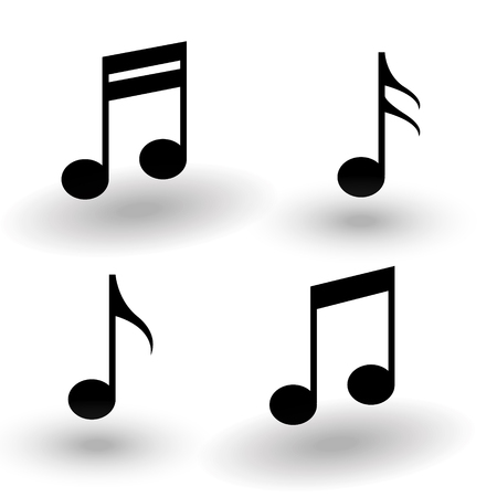 music note icon set black with shadow, collection of vector musical notesのイラスト素材
