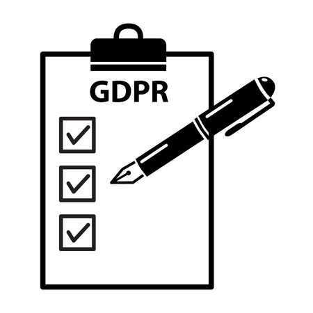 General Data Protection Regulation GDPR ready check control concept, paper folder with check marks and pen, black and white pen iconのイラスト素材